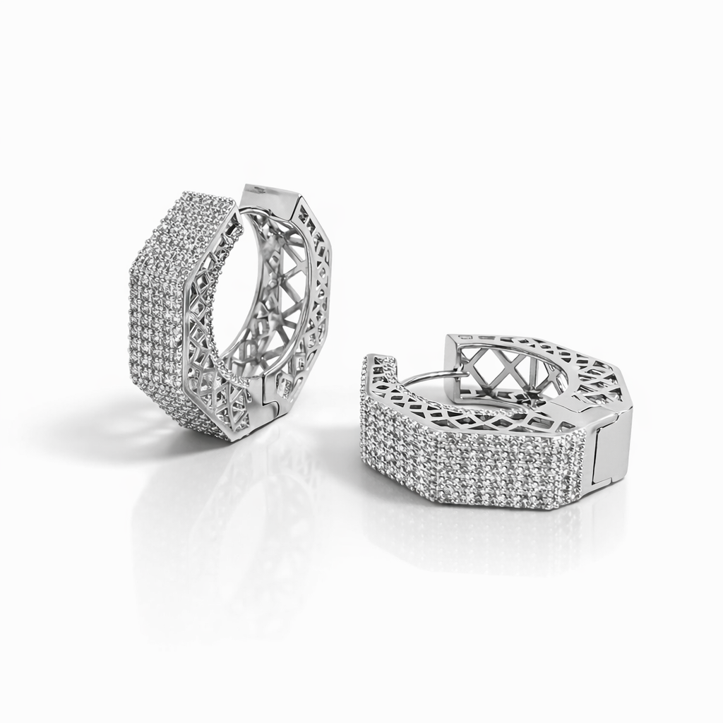 18K Gold Plated CZ Hoop Earrings – Statement Wide Design