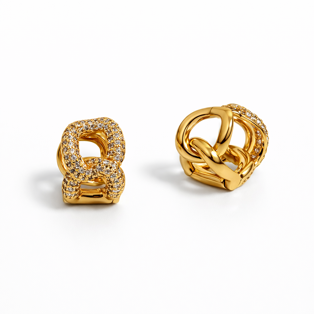 18K Gold Plated CZ Chain Link Hoop Earrings – 1.5 cm