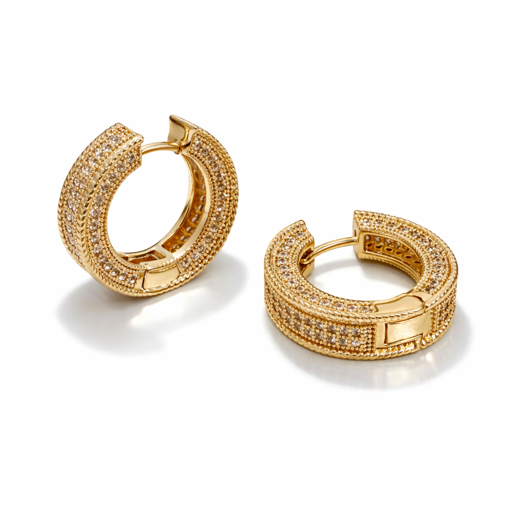 CZ Gold Plated Hoop Earrings 2.5 cm