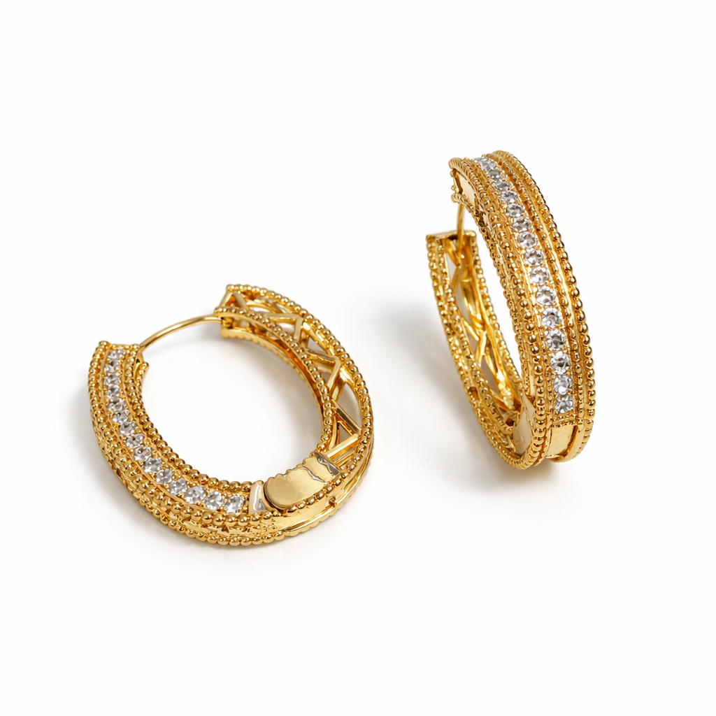 18K Gold Plated Wide Hoop Earrings with CZ