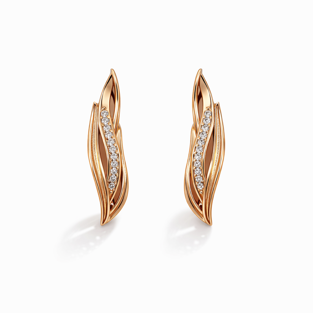 Gold Plated CZ Wave Drop Earrings — English Lock