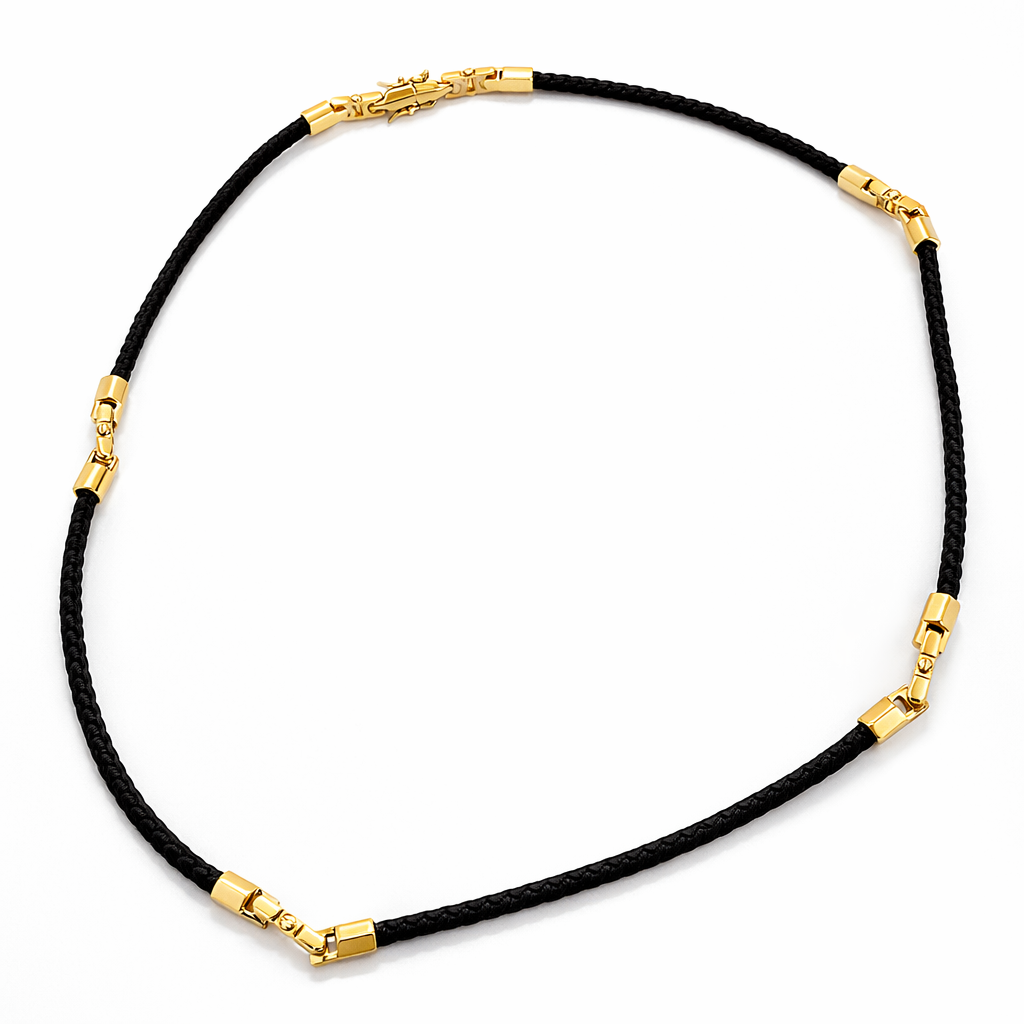 Black Silk Cord Necklace 60 cm with 18K Gold-Plated Hardware