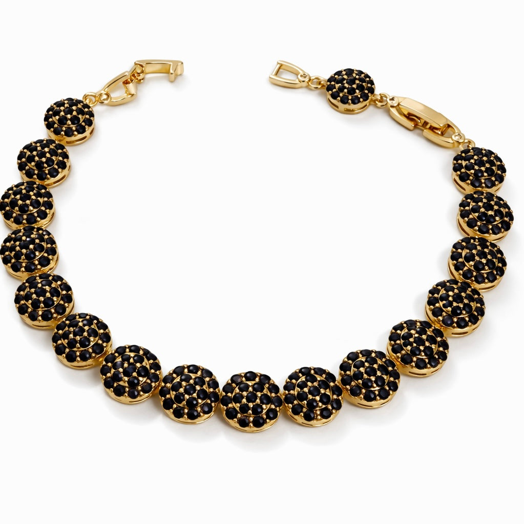 18K Gold Plated Black CZ Disc Bracelet – 18+3 cm