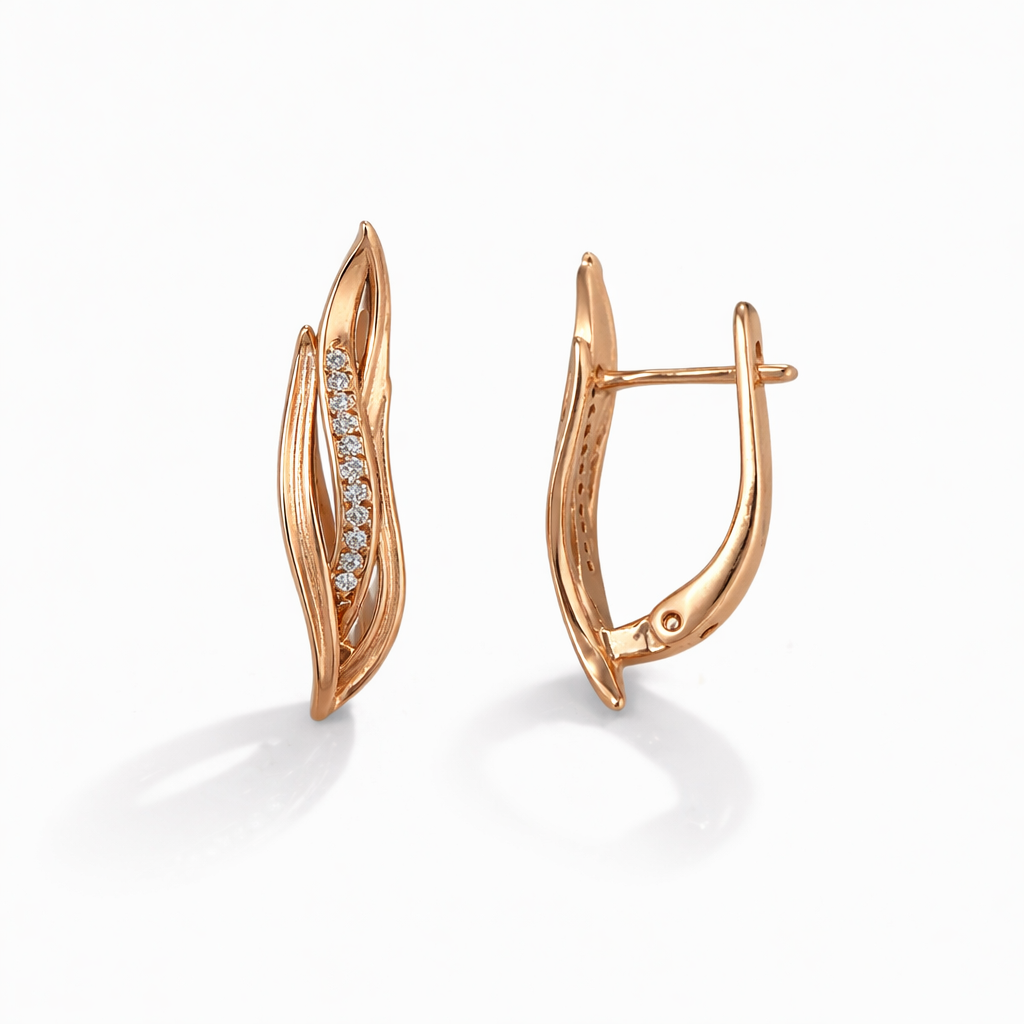 Gold Plated CZ Wave Drop Earrings — English Lock