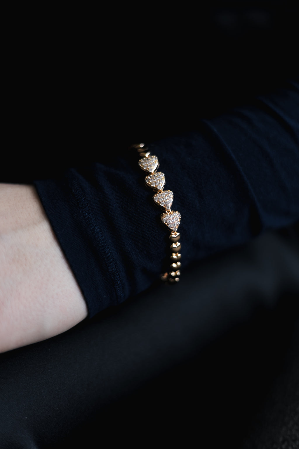 18K Gold Plated 18+2 cm Heart CZ Bracelet | Wholesale