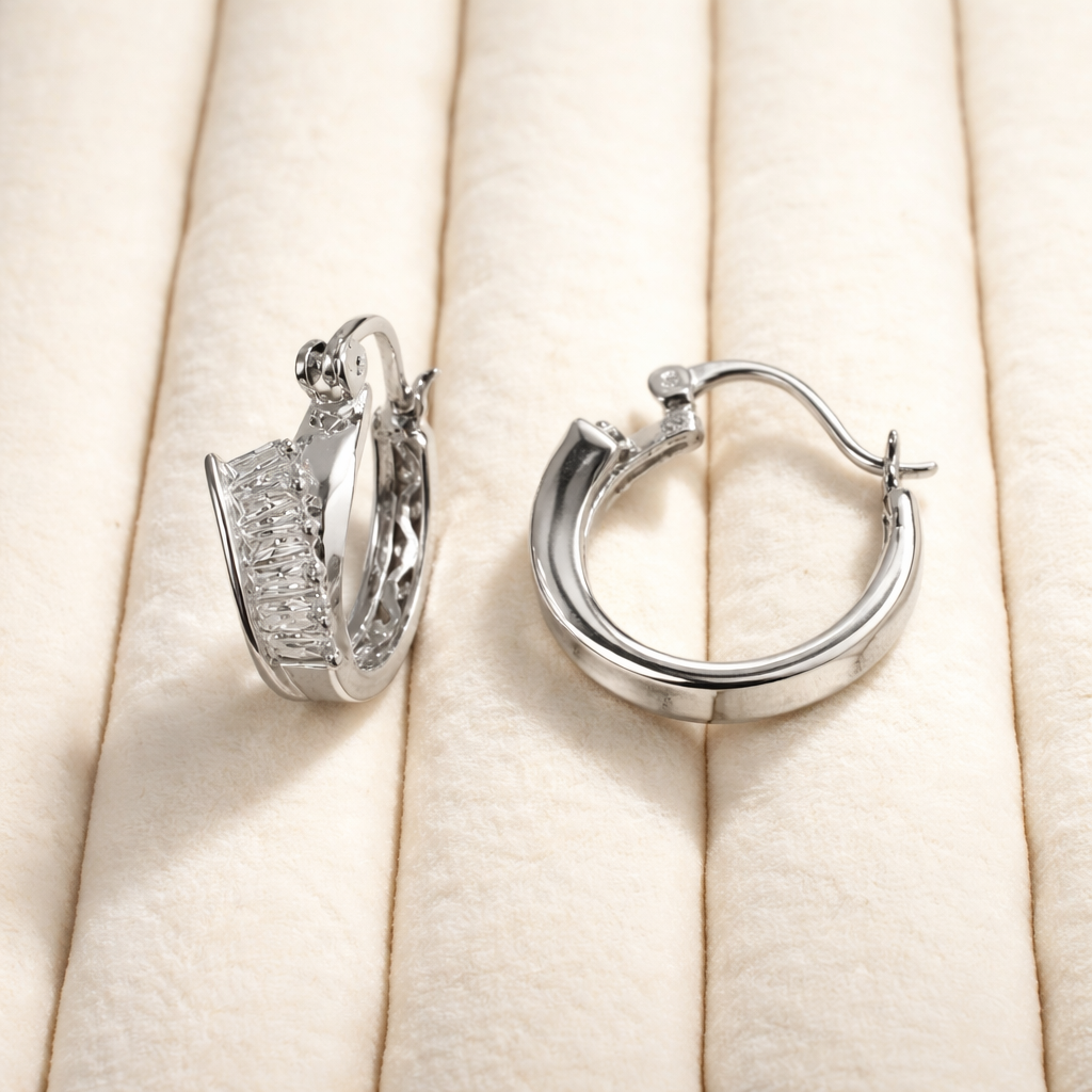 Silver Tone CZ Huggie Hoop Earrings 1.8 cm