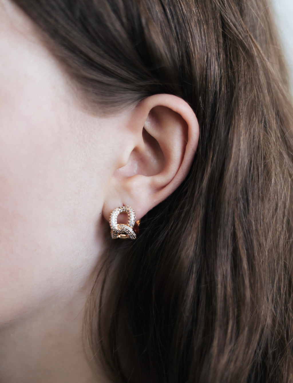 18K Gold Plated CZ Chain Link Hoop Earrings – 1.5 cm