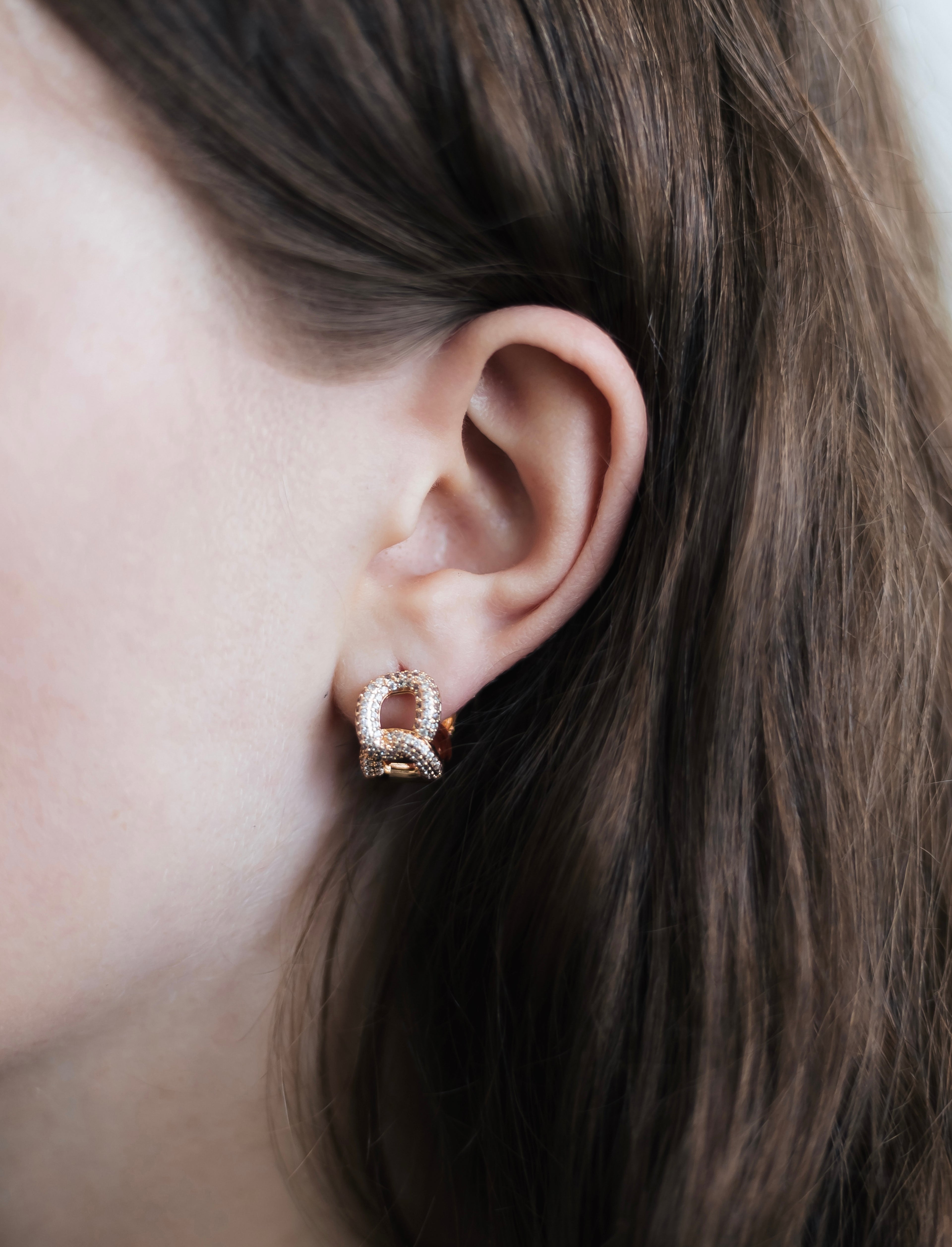 18K Gold Plated CZ Chain Link Hoop Earrings – 1.5 cm