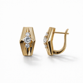 Gold Plated CZ Geometric Huggie Earrings — English Lock