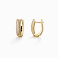 Gold Plated CZ Double Row Hoop Earrings — English Lock