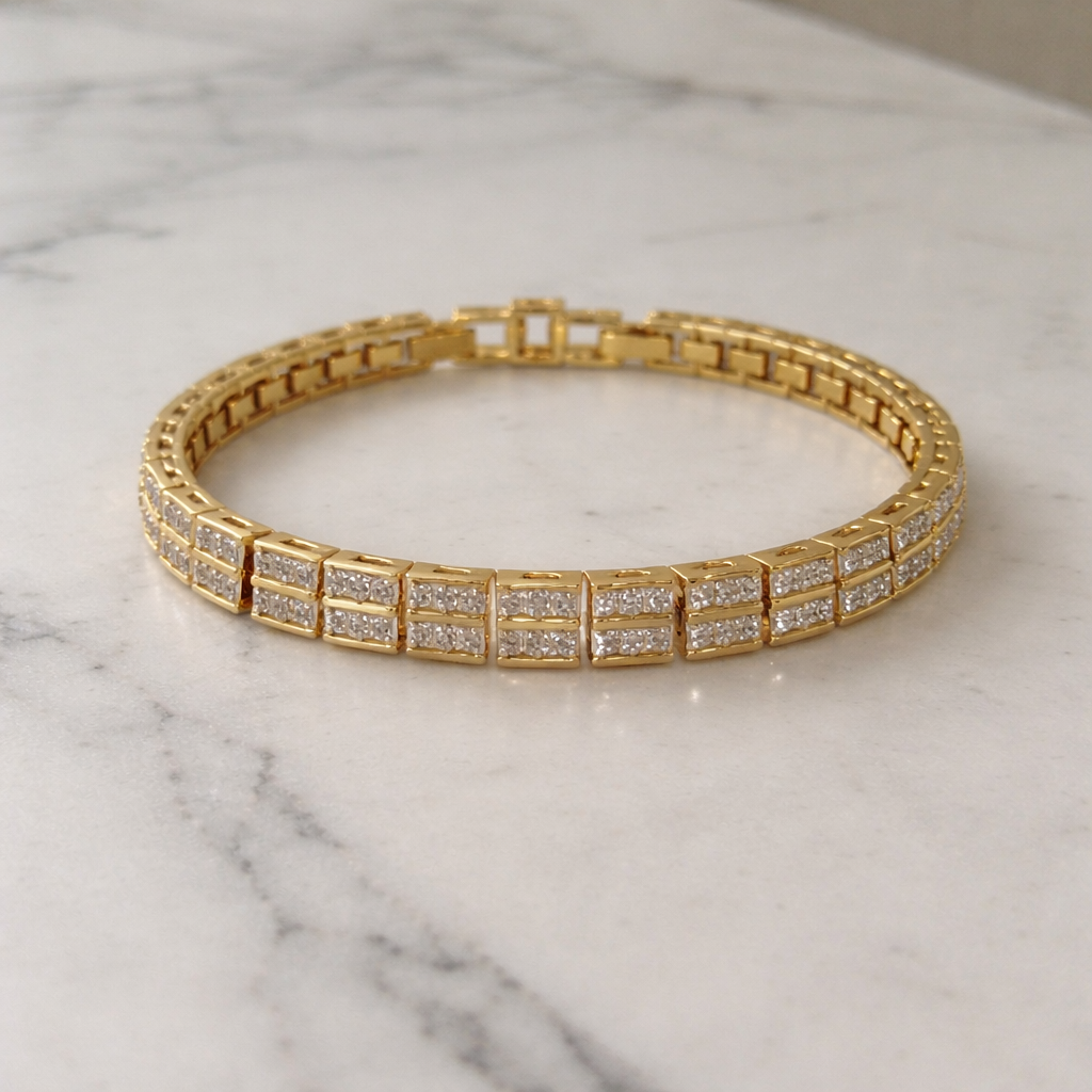 18K Gold Plated Double Row CZ Bracelet – 19 cm
