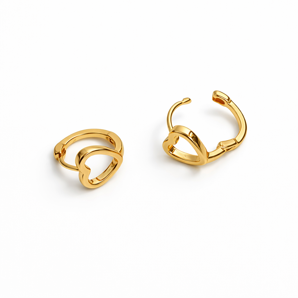 18K Gold Plated Heart Hoop Earrings 1.2 cm