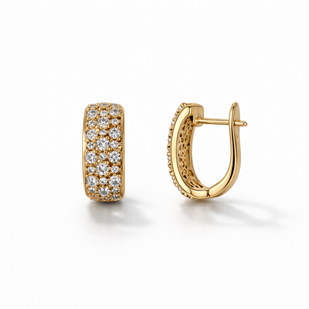 Gold Plated Pavé CZ Earrings — English Lock 1.7 cm