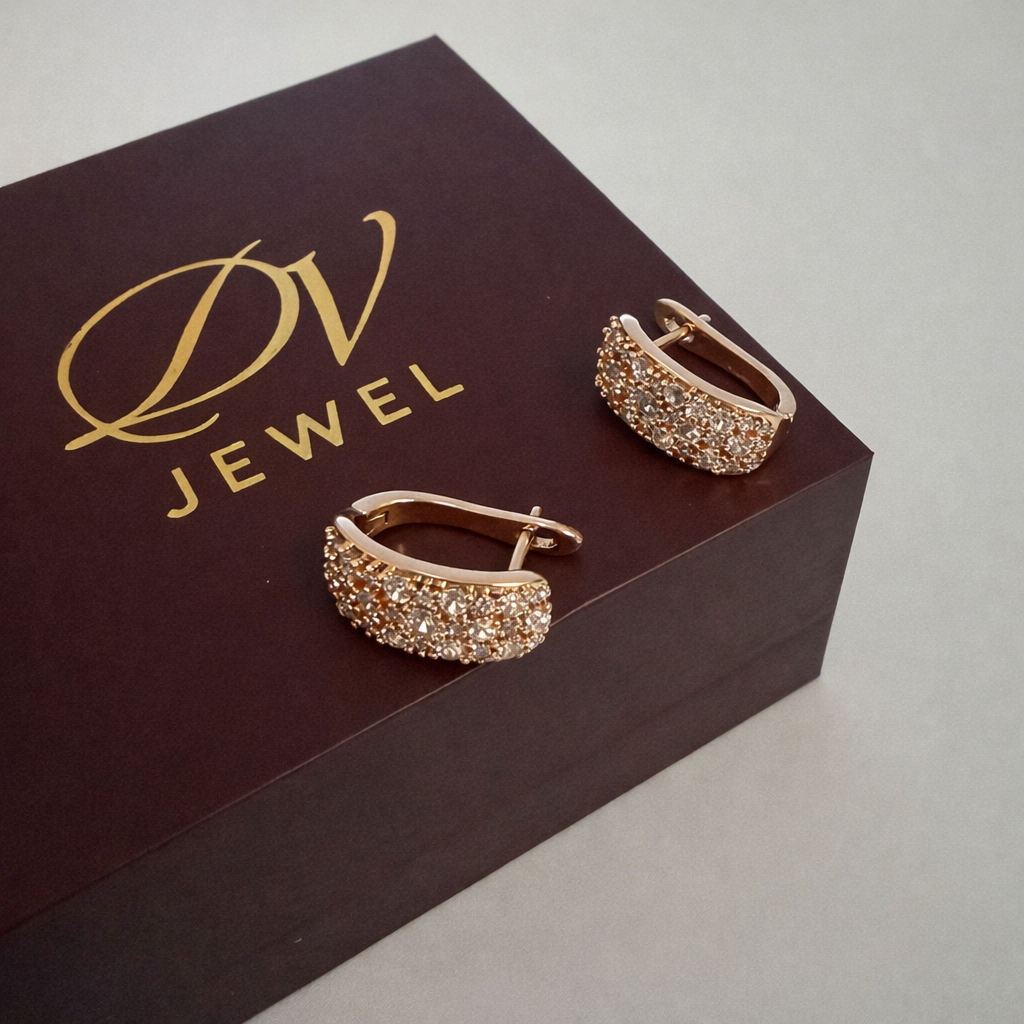 Gold Plated Pavé CZ Earrings — English Lock 1.7 cm