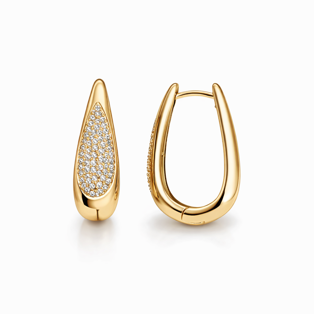 Gold or Rhodium Plated Hoop Earrings with CZ Inlay