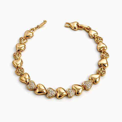 18K Gold Plated 18+2 cm Heart CZ Bracelet | Wholesale