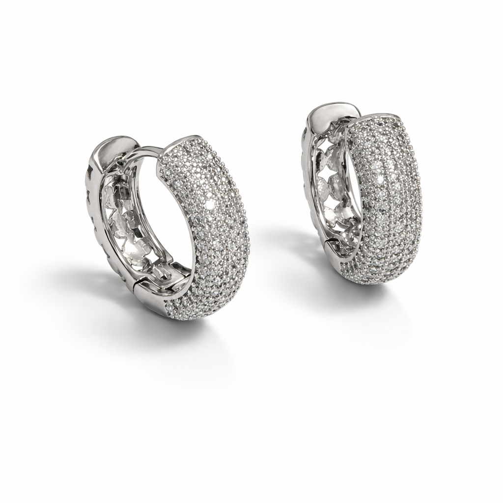Pavé CZ Hoop Earrings Gold Plated / Rhodium Plated 2 cm