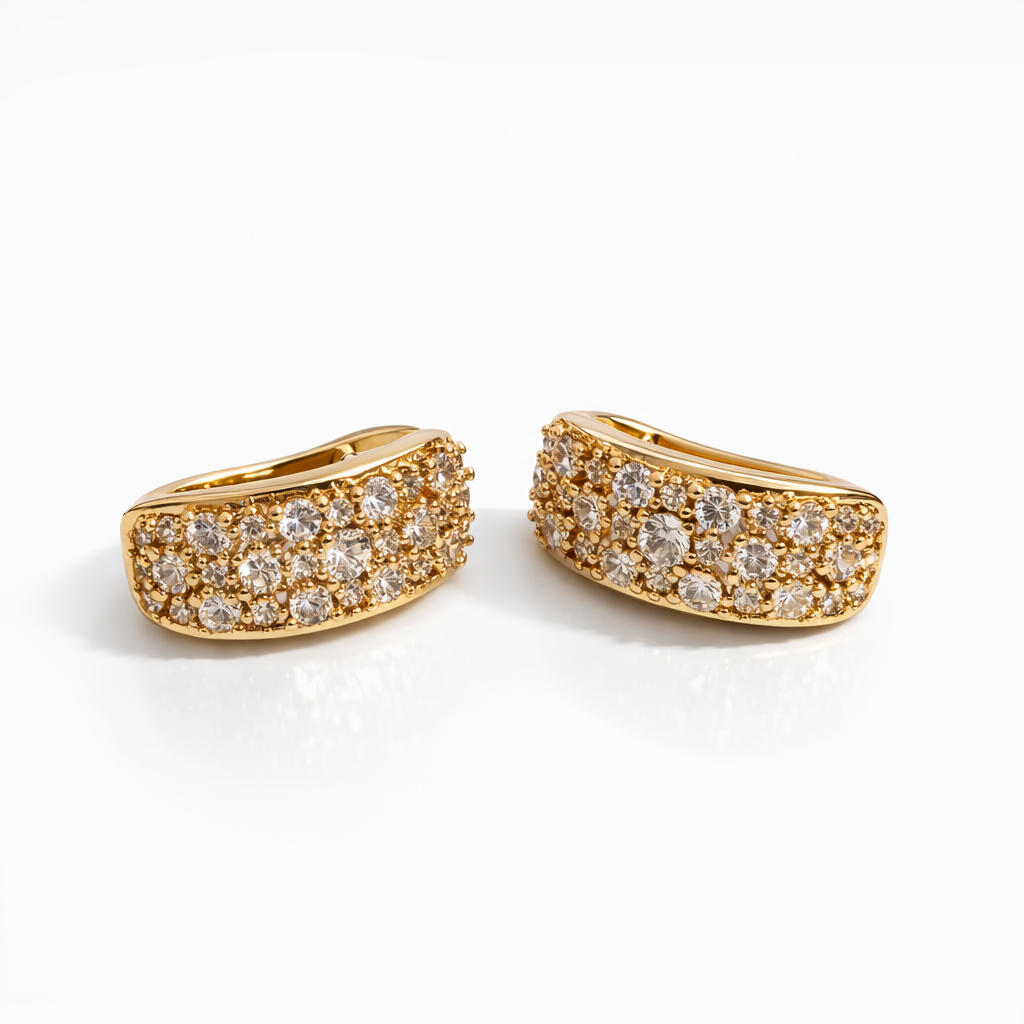 Gold Plated Pavé CZ Earrings — English Lock 1.7 cm