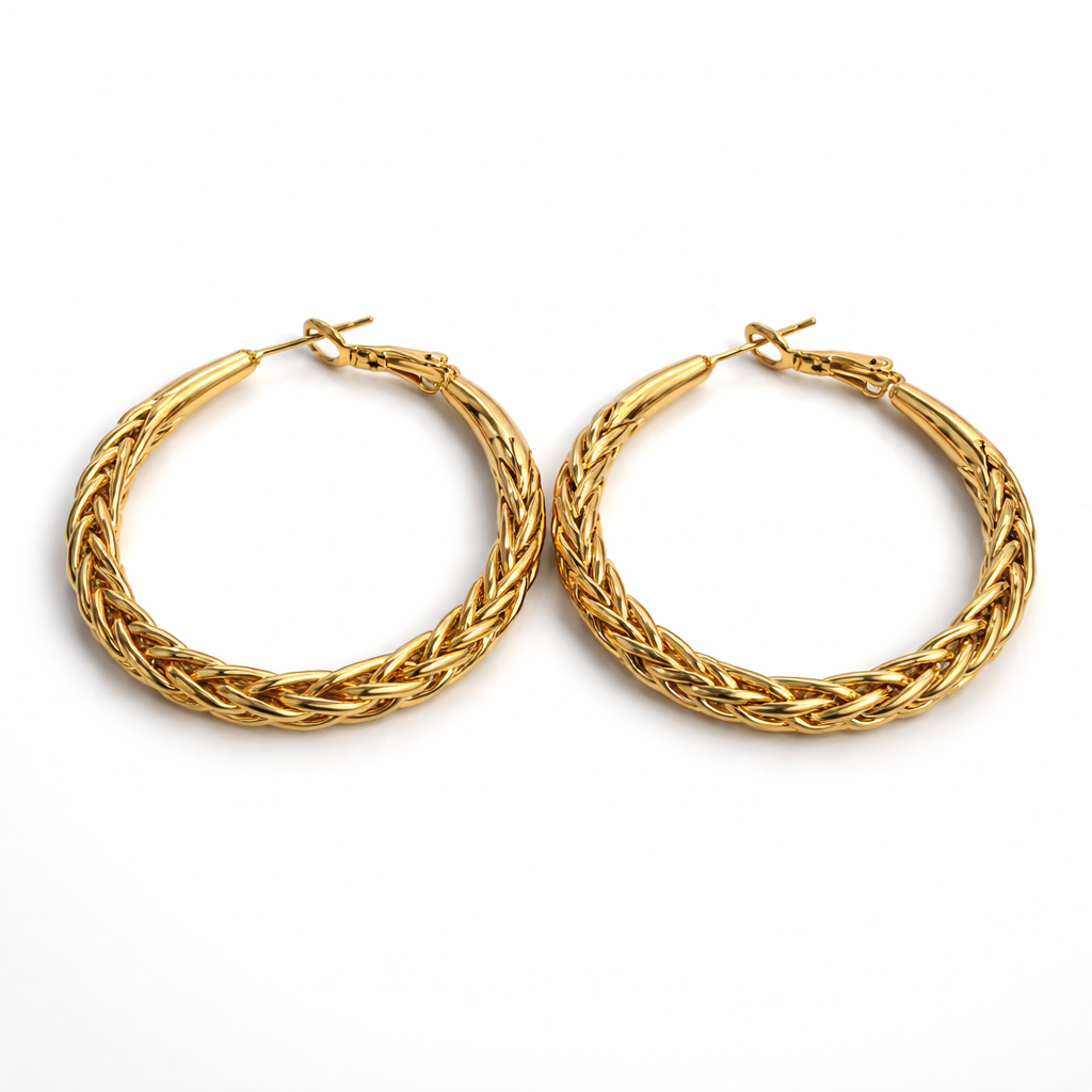Braided Gold Plated Hoop Earrings 4 cm