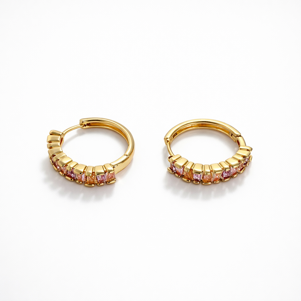 Gold Plated Hoop Earrings with CZ — 2.5 cm