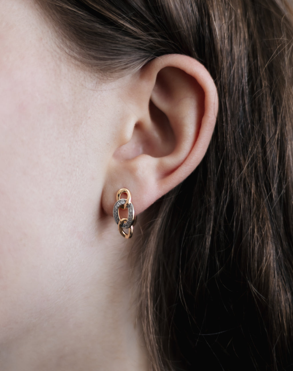 Gold Plated Chain Link CZ Earrings — English Lock