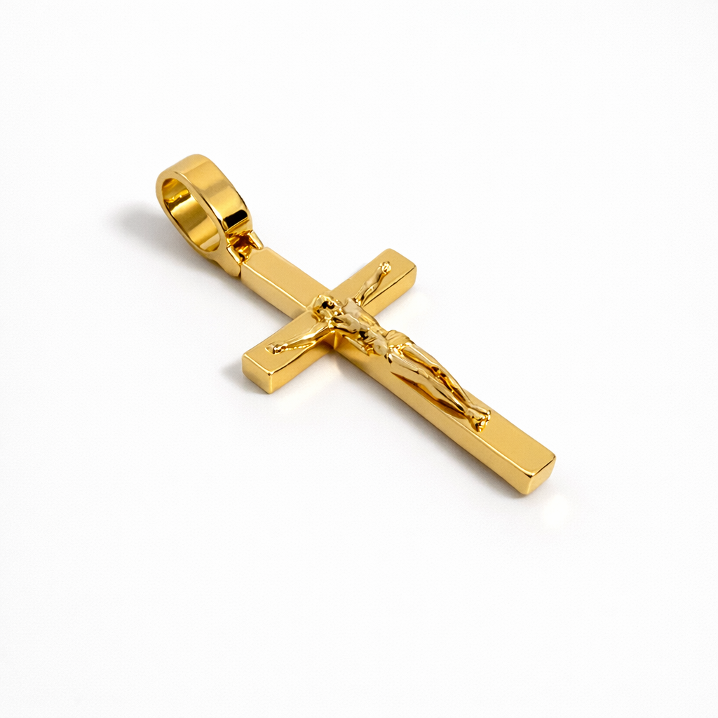 Gold Plated Crucifix Pendant 5.5 cm – Large Religious Cross Charm for Chains