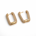 Rectangular CZ Gold Plated Hoop Earrings 2.8 cm