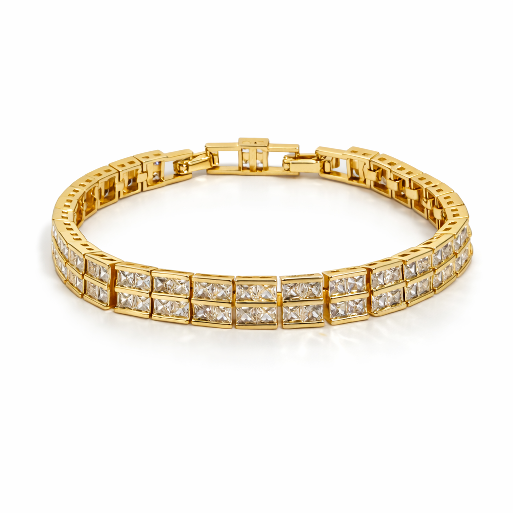 18K Gold Plated Double Row CZ Bracelet – 19 cm