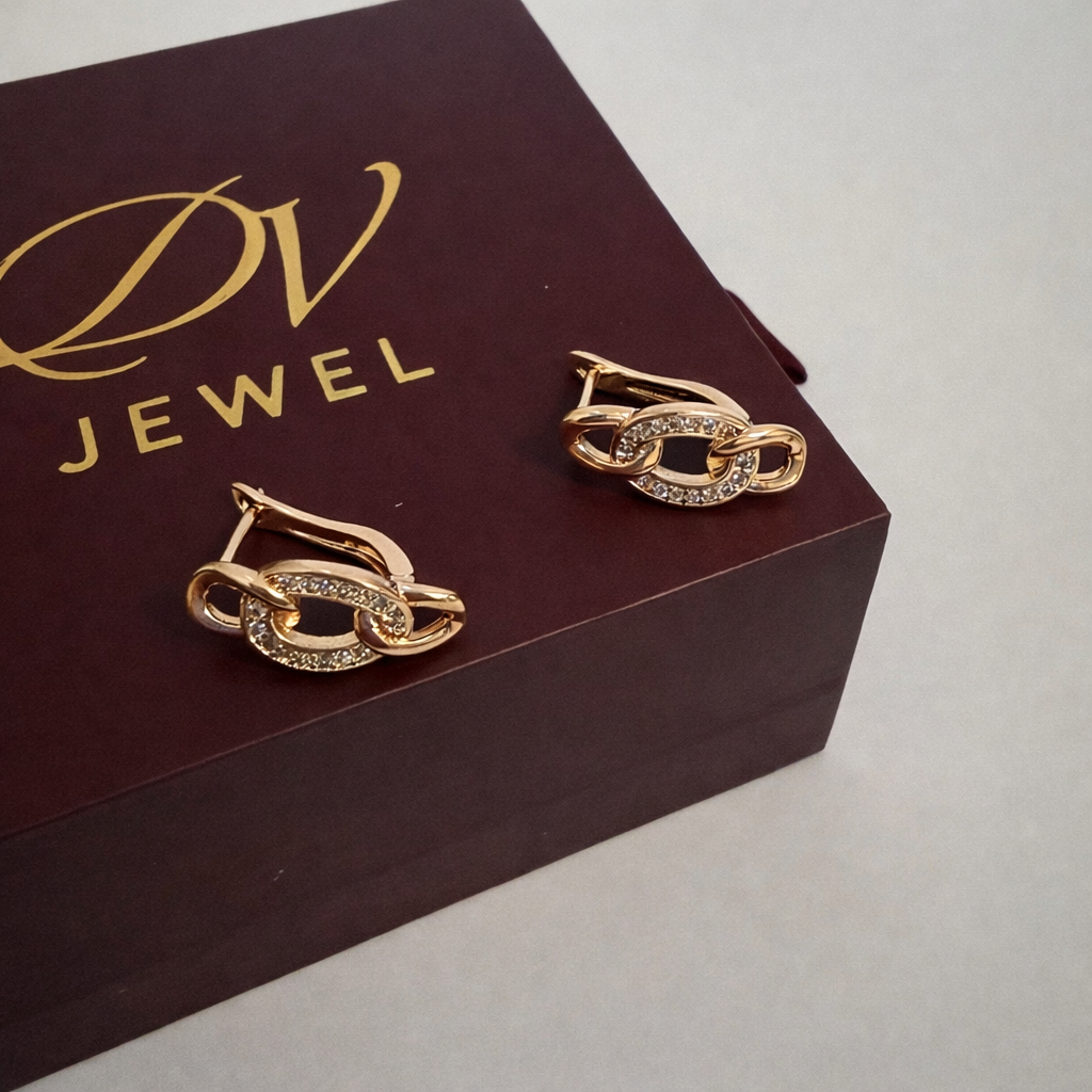 Gold Plated Chain Link CZ Earrings — English Lock