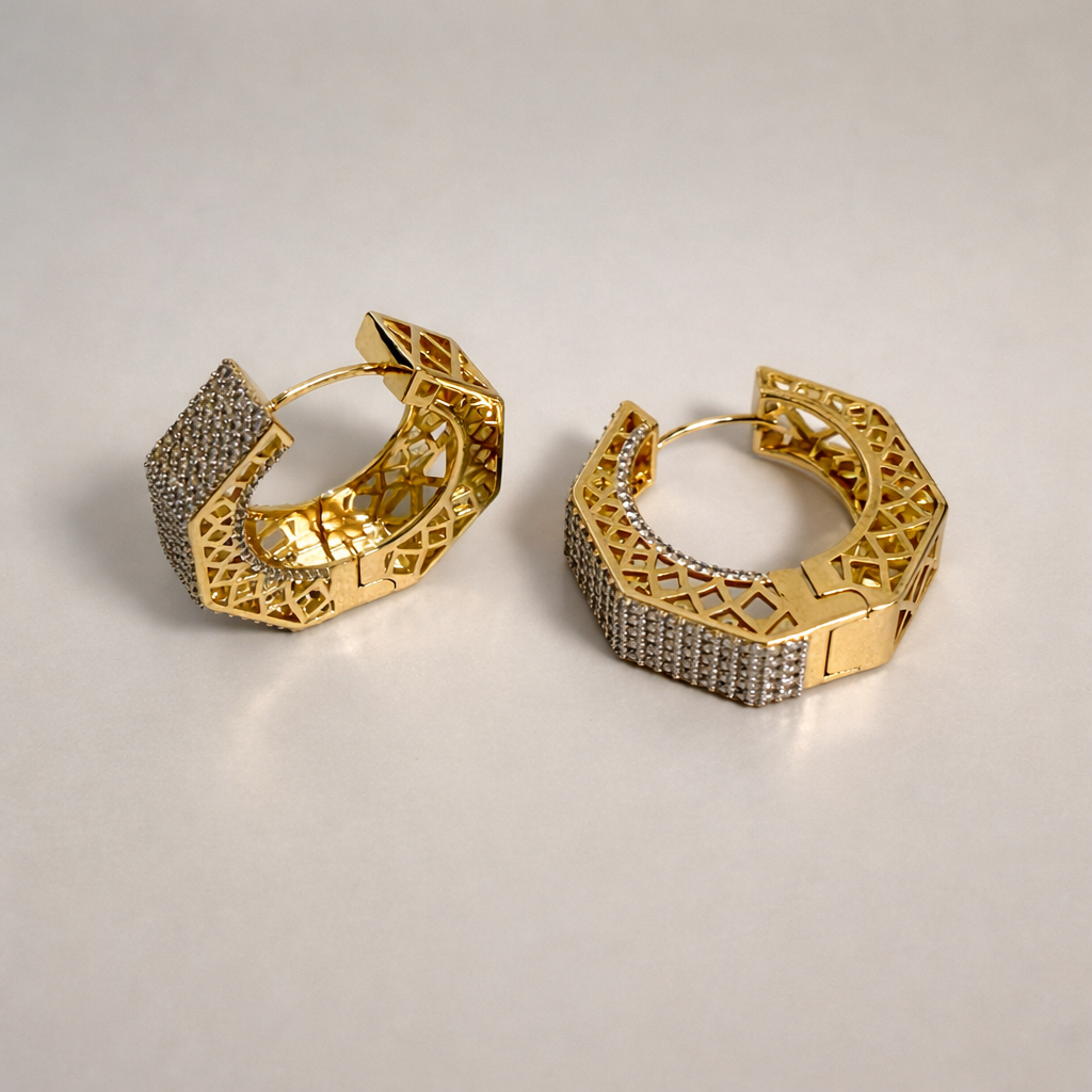 18K Gold Plated CZ Hoop Earrings – Statement Wide Design