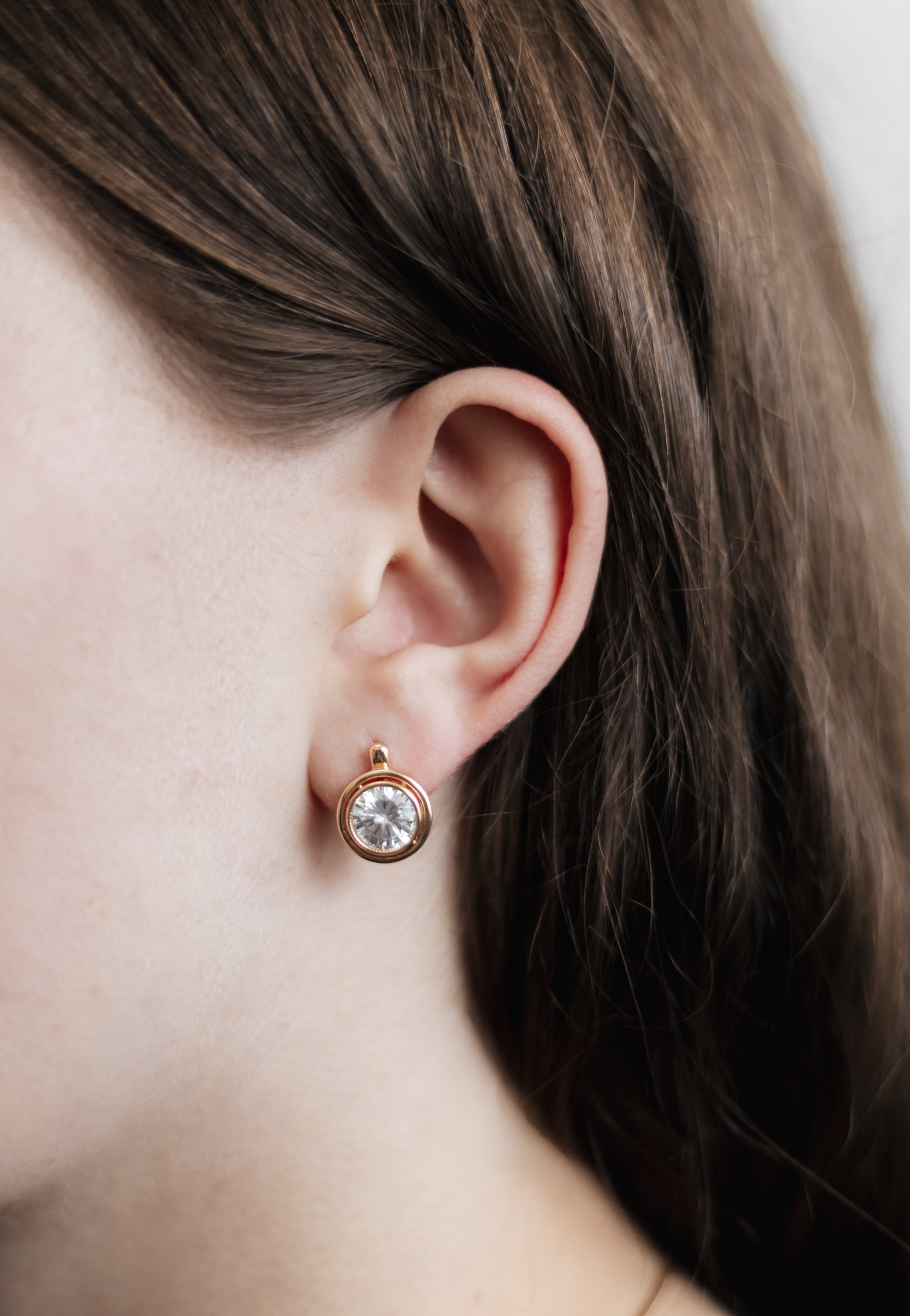 Gold Plated Round CZ Earrings — English Lock