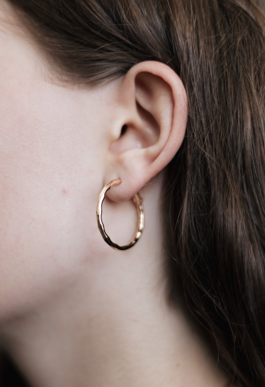 18K Gold Plated Textured Hoop Earrings, 30 mm