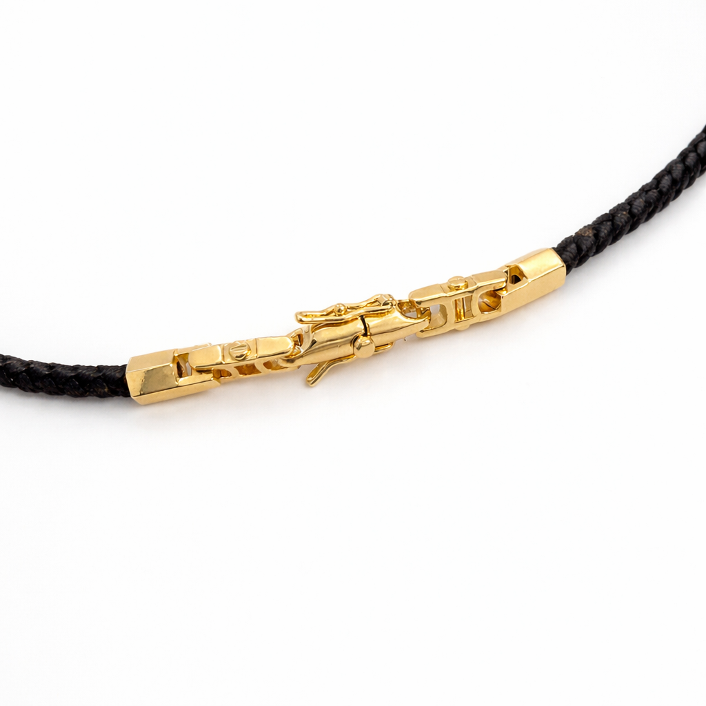 Black Silk Cord Necklace 60 cm with 18K Gold-Plated Hardware
