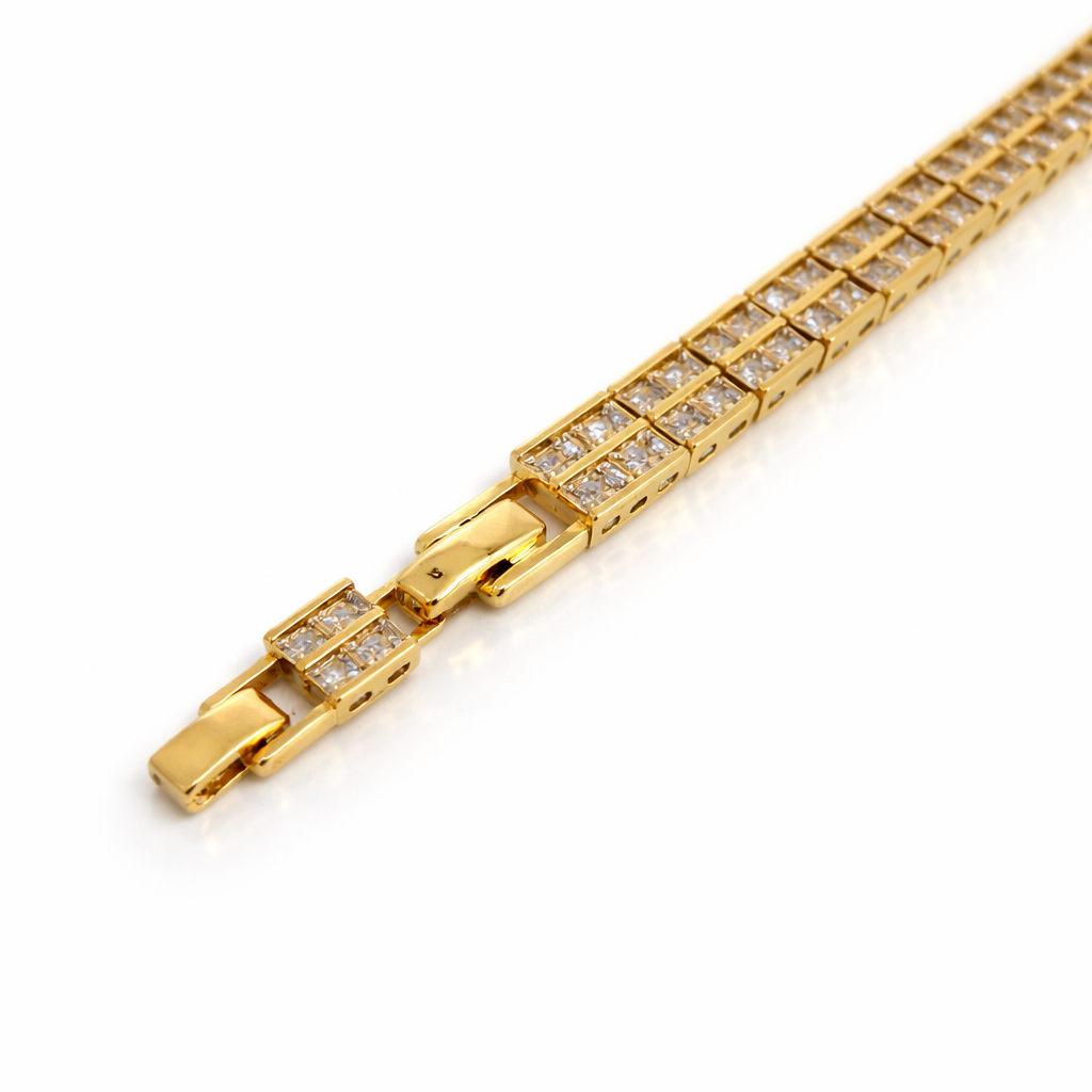 18K Gold Plated Double Row CZ Bracelet – 19 cm