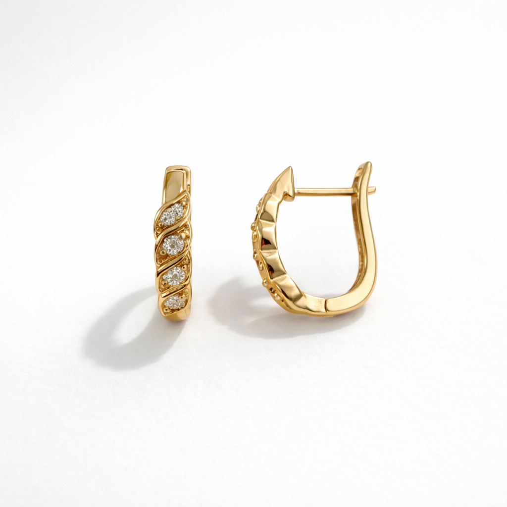 CZ Twist Hoop Earrings 18K Gold Plated – 15 mm