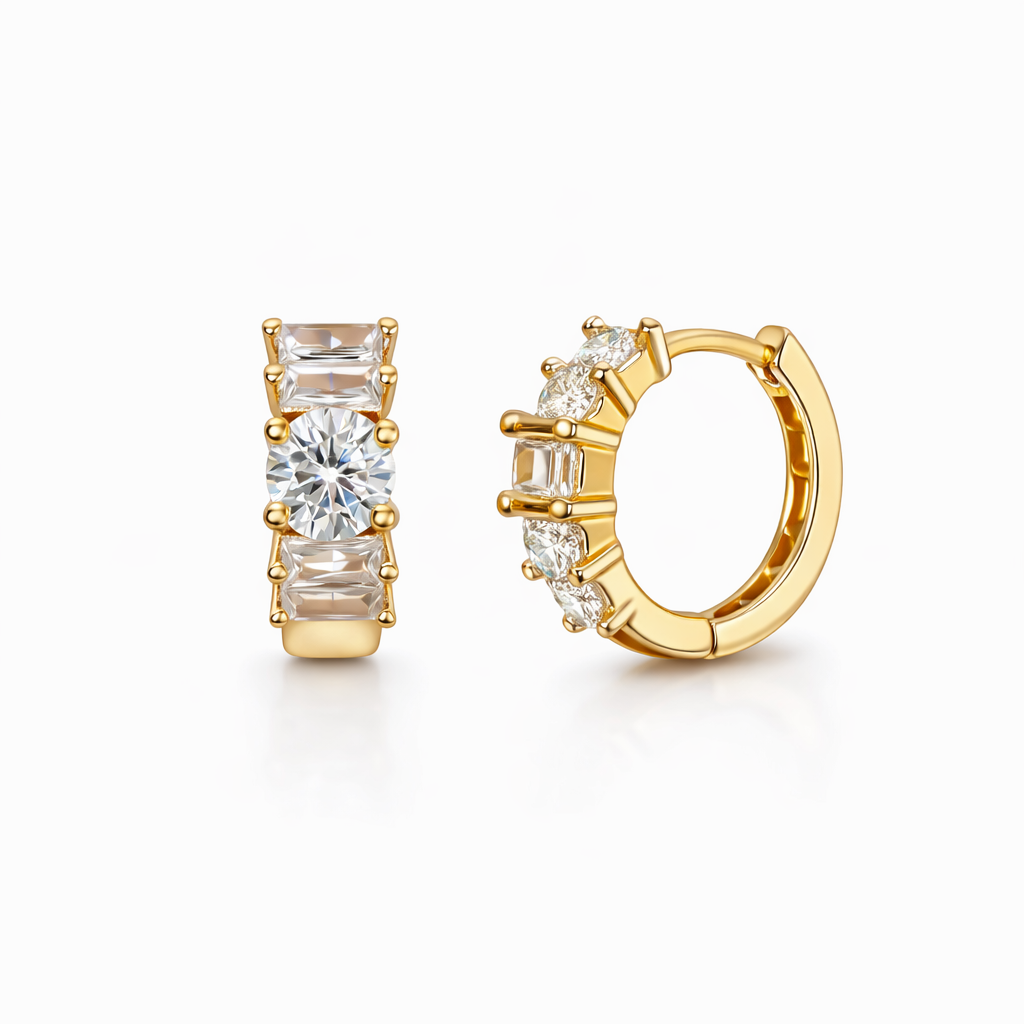 CZ Mixed Cut Gold Hoop Earrings 18K Gold Plated – 10 mm