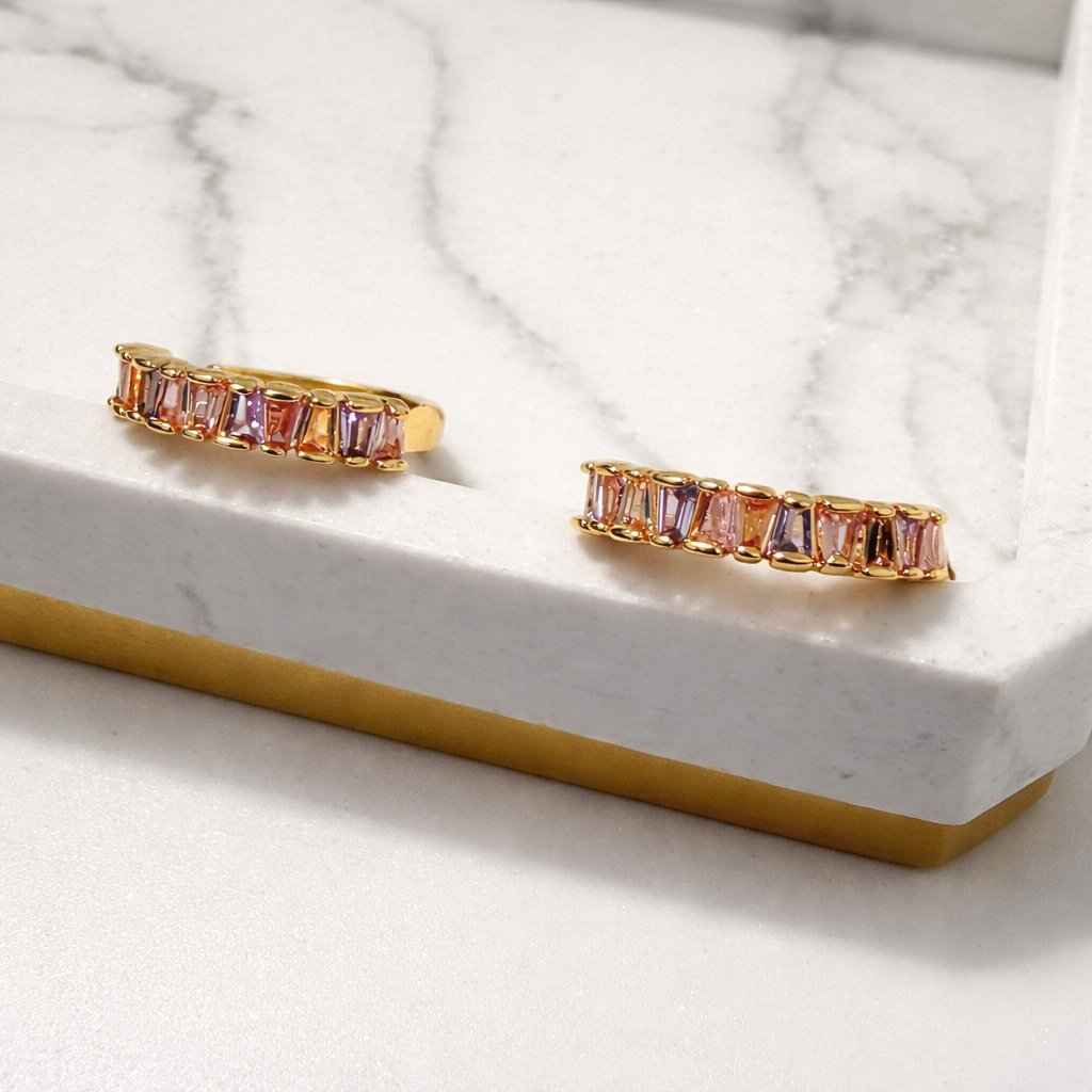 Gold Plated Hoop Earrings with CZ — 2.5 cm