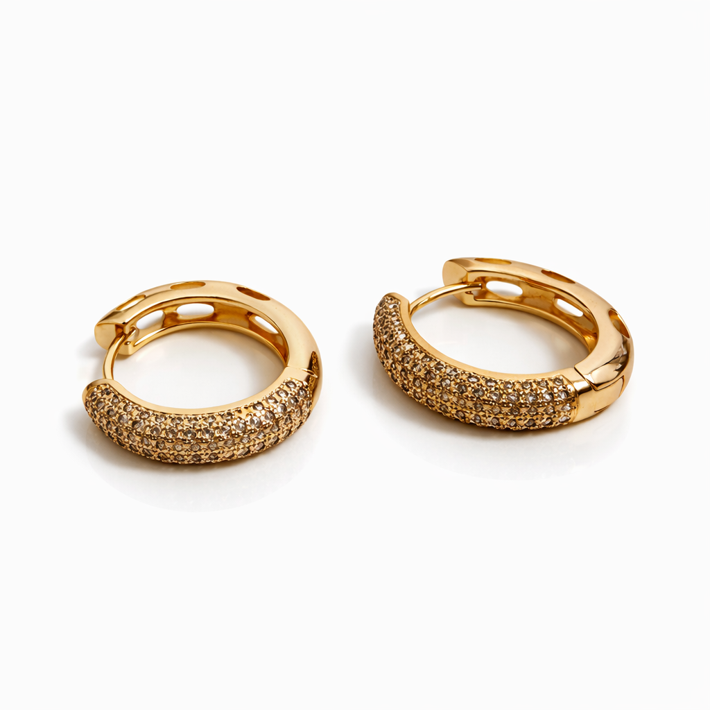 Gold Plated Pavé CZ Hoop Earrings — 2 cm