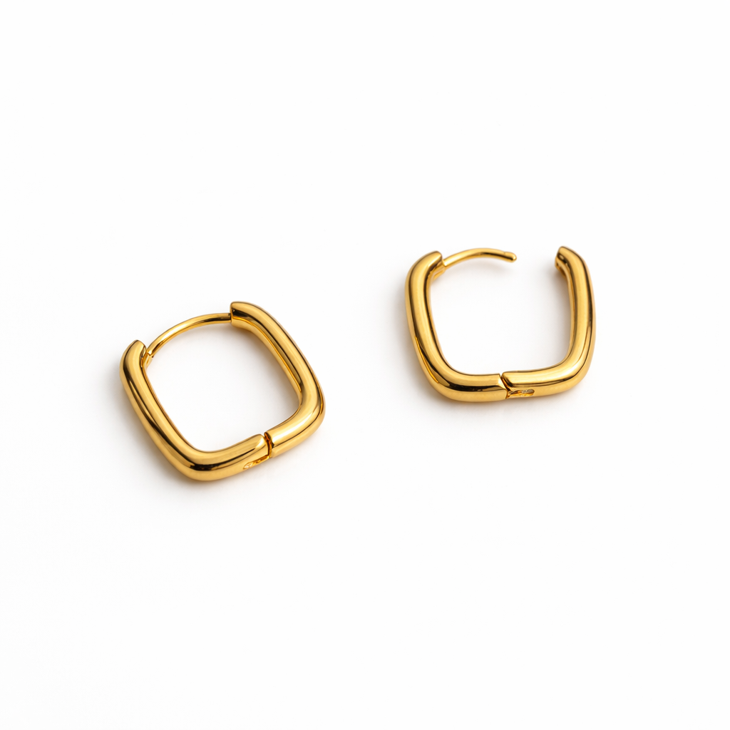 Square Hoop Earrings, 18K Gold Plated