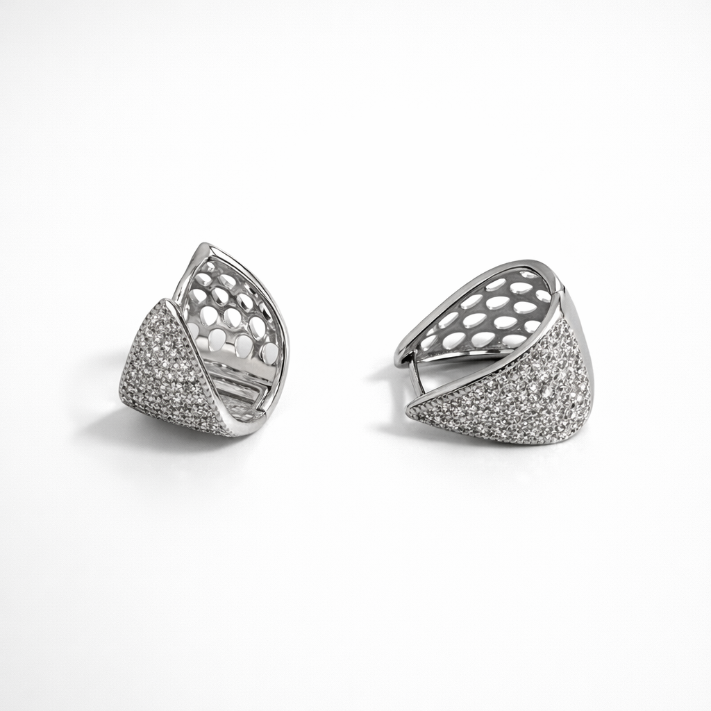 Rhodium Plated CZ Statement Hoop Earrings