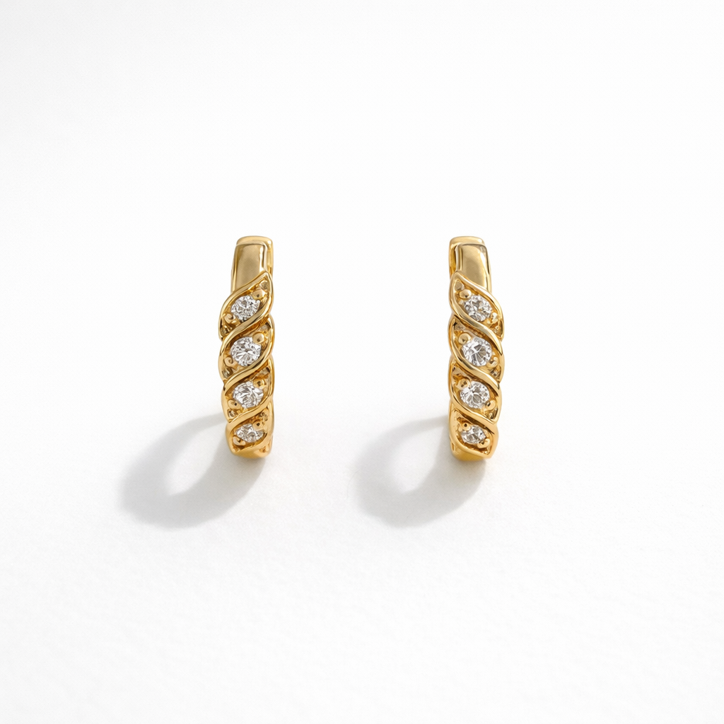 CZ Twist Hoop Earrings 18K Gold Plated – 15 mm