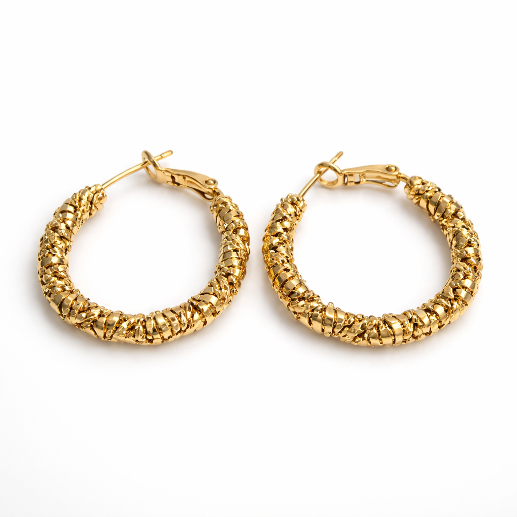 Textured Gold Plated Hoop Earrings 3 cm