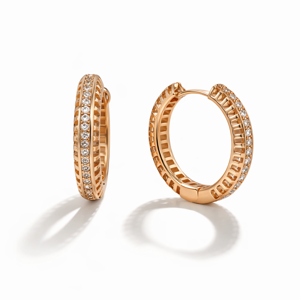18K Gold Plated CZ Openwork Hoop Earrings