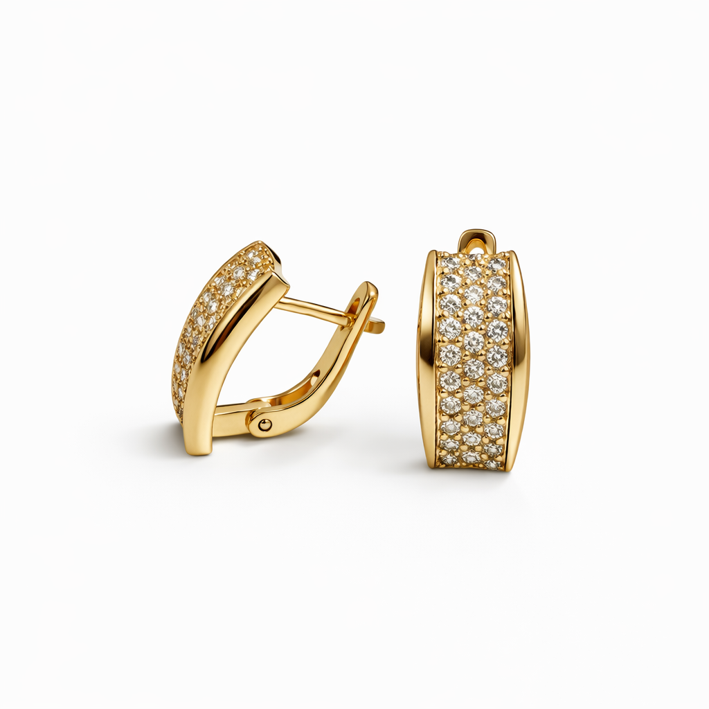 CZ Hoop Earrings with English Lock, 18K Gold Plated