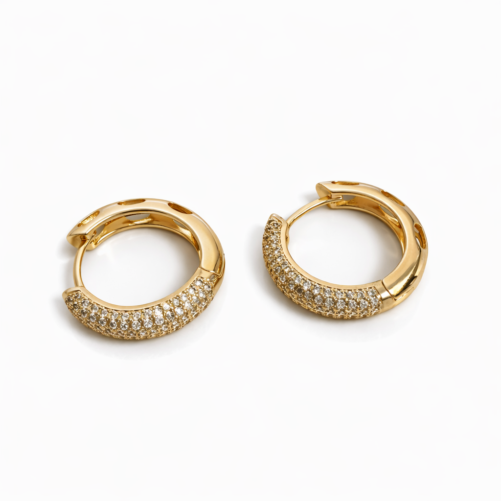 Gold Plated Pavé CZ Hoop Earrings — 2 cm