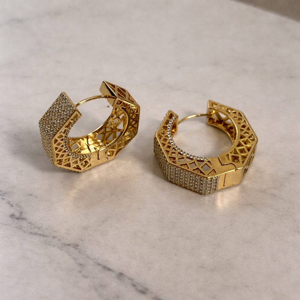 18K Gold Plated CZ Hoop Earrings – Statement Wide Design