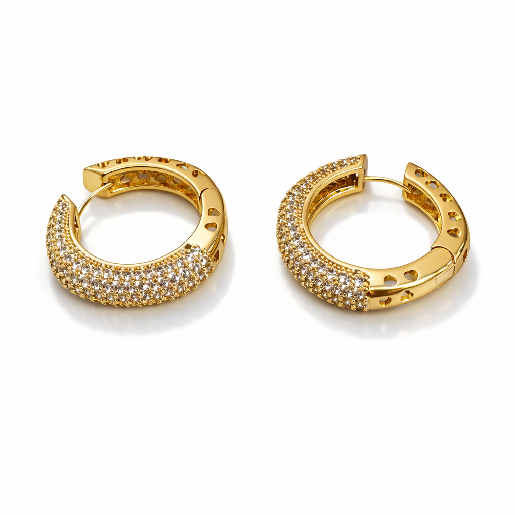 CZ Gold Plated Hoop Earrings 3 cm