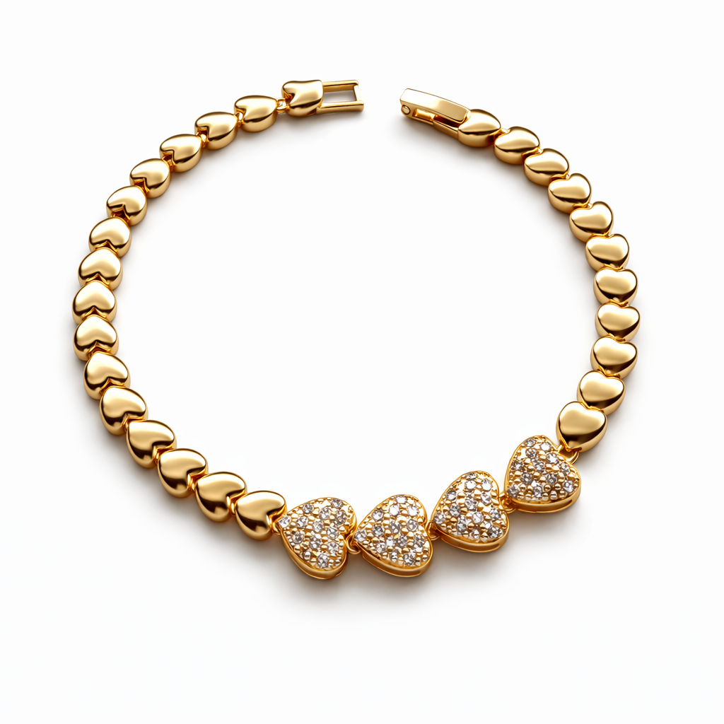 18K Gold Plated 18+2 cm Heart CZ Bracelet | Wholesale