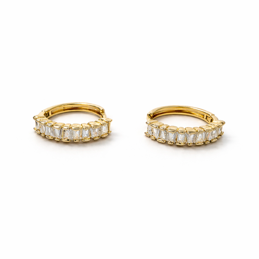 Gold Plated Hoop Earrings with CZ — 2.5 cm