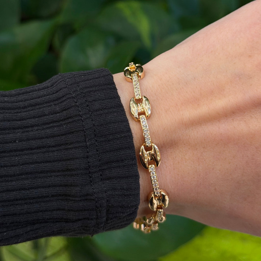 18K Gold Plated 18+2 cm CZ Link Bracelet | Wholesale